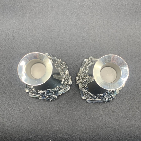 Pair of Vintage Royal Selangor Pewter Silver Shell Rose Embossed Candle Holders - Picture 5 of 9